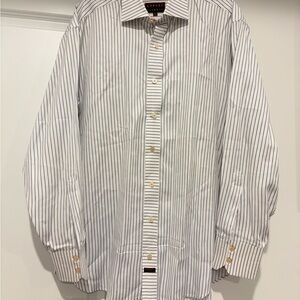Robert Talbott White Dress Shirt with Navy Stripes